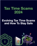 cover page of tax time scams resource showing Dr Bot extracting information from a computer